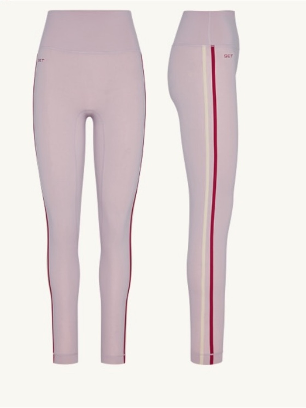 SET Active Light Pink High-Rise Leggings with Contrast Side Stripes